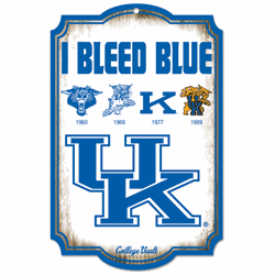 Kentucky Wildcats Wood Sign 11"x17" - I Bleed Blue Vault