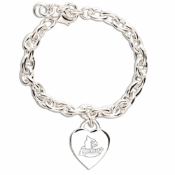 Louisville Cardinal Silver Heart Charm Bracelet